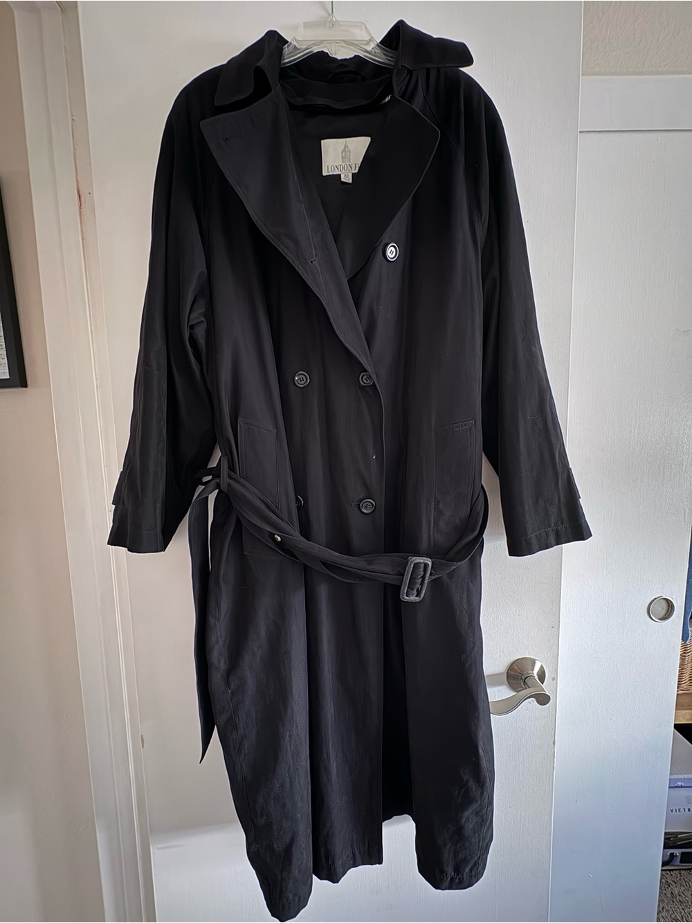 London Fog Black Double-Breasted Lined Belted Trench